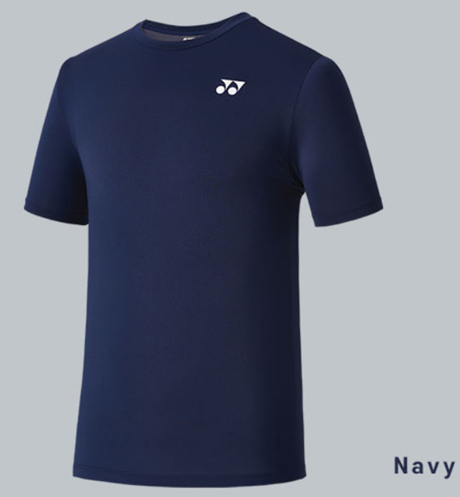 a navy t - shirt with a white logo on the chest