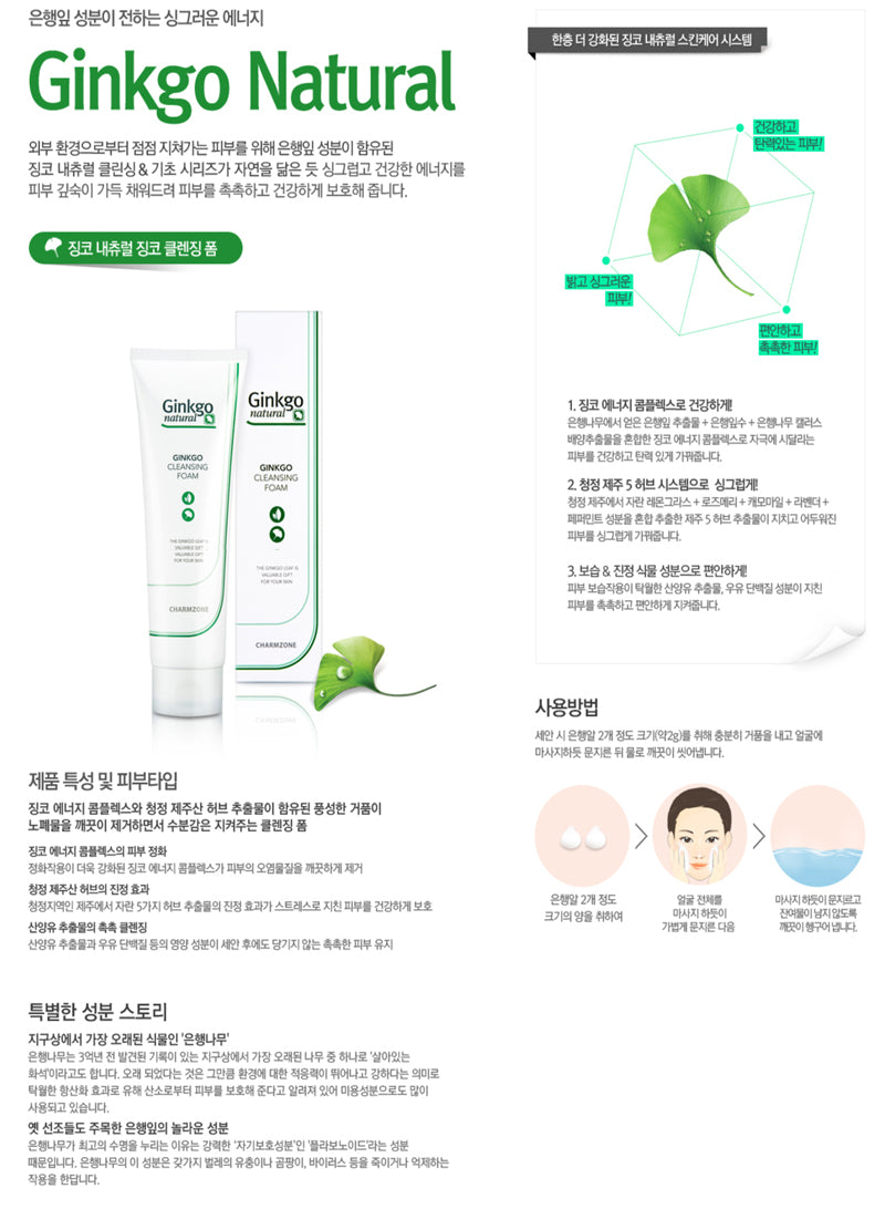 Charmzone Ginkgo Natural Cleansing Foam 참존 징코 내츄럴 클렌징 폼, 180ml